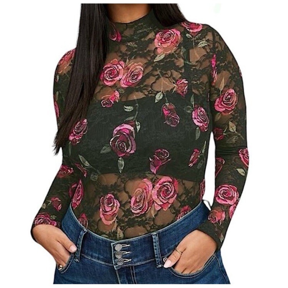 TORRID Sheer‎ Stretch Lace Mock Neck Long Sleeve Top NWT Size 3X